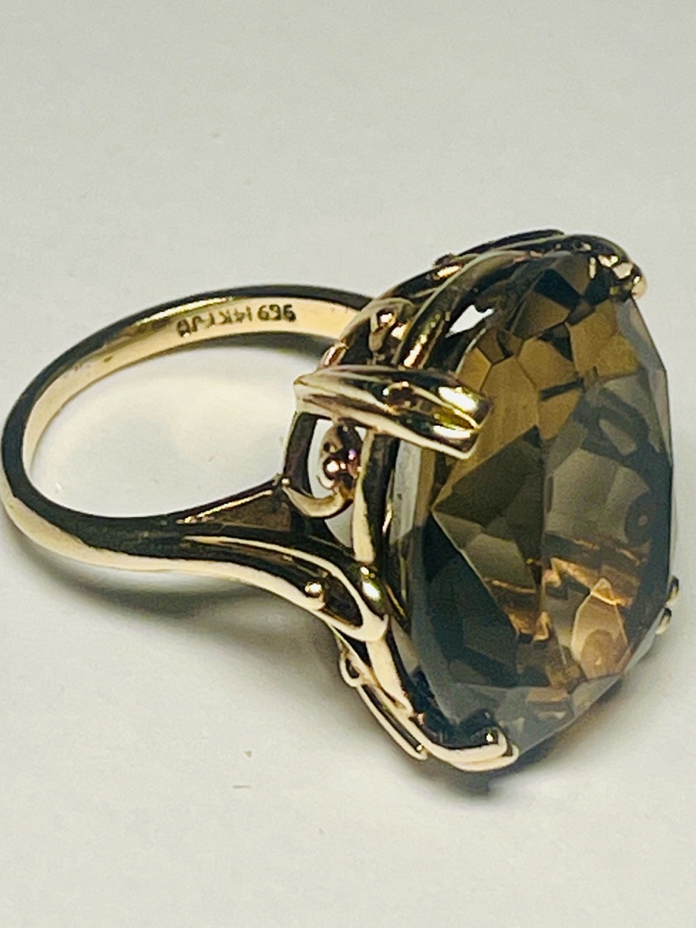 14k Gold Brilliant-Cut Smoky Quartz Estate Vintage Cocktail Ring, Size 7 1/4 - Picture 11 of 15